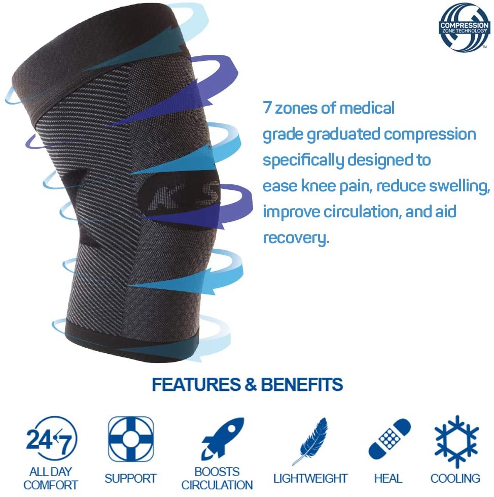 OrthoSleeve Adjustable KS7+ Performance Compression Knee Sleeve, Single,  Large 